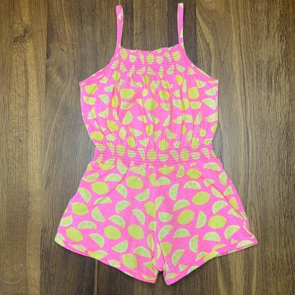 YOUNG DIMENSION Lemons Romper Girls 2-3 2T 3T Neon Pink Summer Playsuit Toddler - Picture 2 of 6